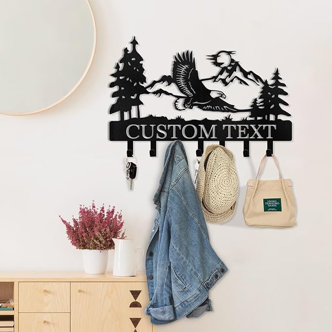 Personalized Eagle Key Holder Wall Mounted | Custom Name Metal Key Hooks for Organizer | Key Rack | Coat Rack | Home Metal Decor for Storage, Kitchen, Hallway, Bedroom, Office