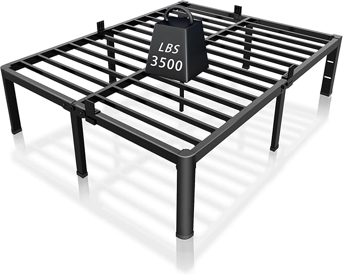 ROIL 12 inch California King Size Bed Frame Metal Platform No Box Spring Needed with Headboard Hole Round Corner Legs Mattress Retainers 3500LBS Heavy Duty Steel Slats Noise-Free Storage