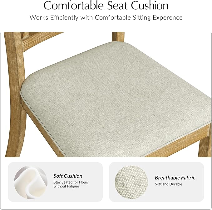 Wood Dining Chairs Set of 4, Modern Farmhouse Kitchen Dining Room Chair, Upholstered Dinner Chair with Back Wood Legs for Restaura, Cofe and Hotel Natural