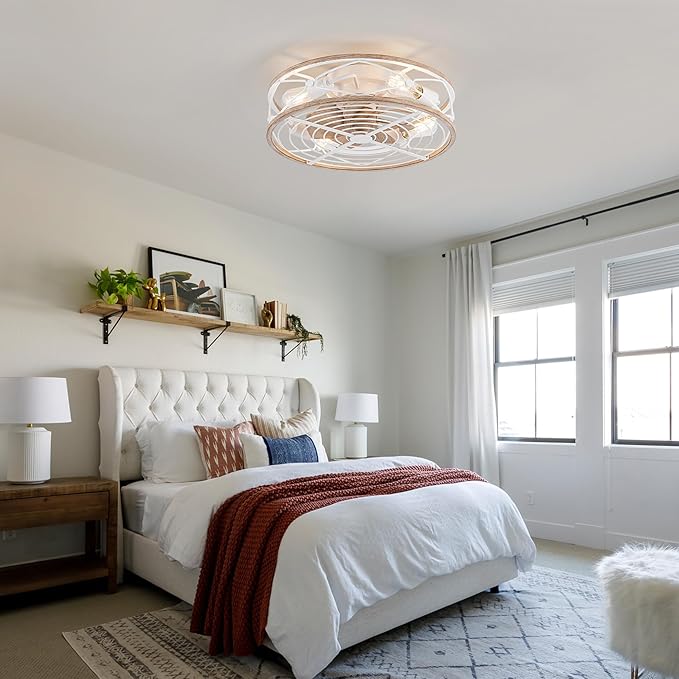 TIFEROR Flush Mount Ceiling Fan with Light, 20" ‎Farmhouse Low Profile Ceiling Fan with Remote, Reversible Motor, Suitable for Bedroom, Kitchen, Dining Room, Hallway