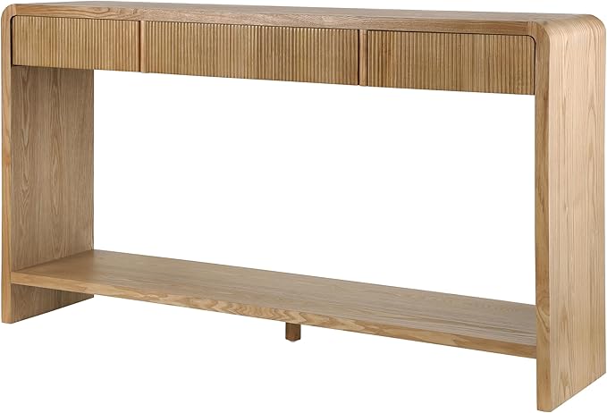 Modern Fluted Entryway Console Table 59’’ Long Entry Sofa Table with Drawers & Storage Shelf for Living Room Entrance Hallway, Easy Assembly, Brown