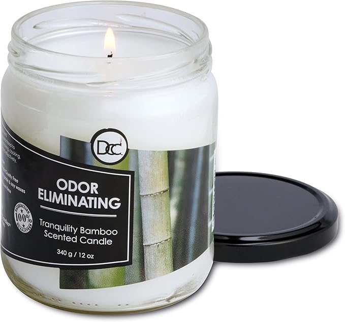 Bamboo Odor Eliminating Highly Fragranced Candle - Eliminates 95% of Pet, Smoke, Food, and Other Smells Quickly - Up to 80 Hour Burn time - 12 Ounce Premium Soy Blend