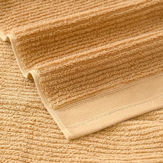 YiLUOMO Super Soft Mustard Orange Hand Towel Set of 2 Ribbed Striped Pattern 100% Cotton Absorbent Decorative Towel for Bathroom 13 x 29 Inch