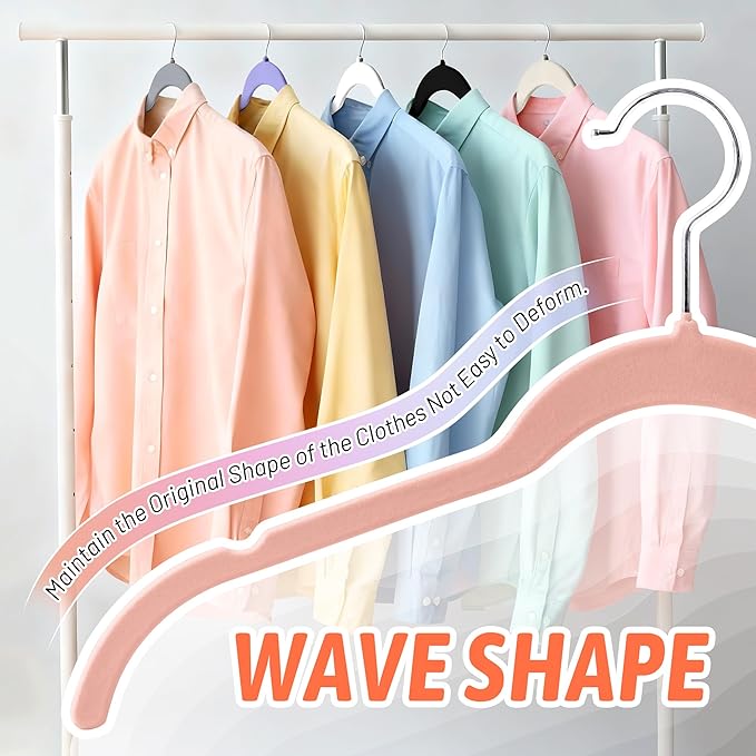 30 Pack Multicolor Velvet Shirt Hangers – Non-Slip Slim Flocked Hangers with Notches, Space-Saving Felt Closet Organiser for Shirts, Dresses, Suits