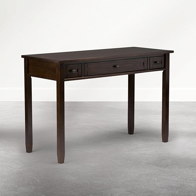 SIMPLIHOME Warm Shaker Desk - 48 Inch Wide Solid Wood Writing Desk in Mocha Brown, Transitional Home Office Computer Table for Workspace or Study with Flip-Down Keyboard Tray and 2 Drawers