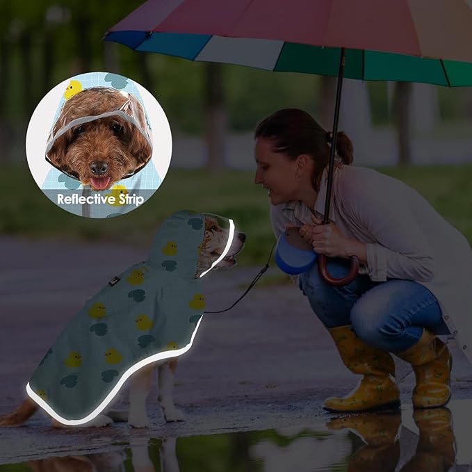 SlowTon Dog Raincoat, Adjustable Dog Rain Jacket Clear Hooded Double Layer, Waterproof Poncho with Reflective Strip Straps and Storage Pocket for Small Medium Large Dogs Puppies(DK XS)