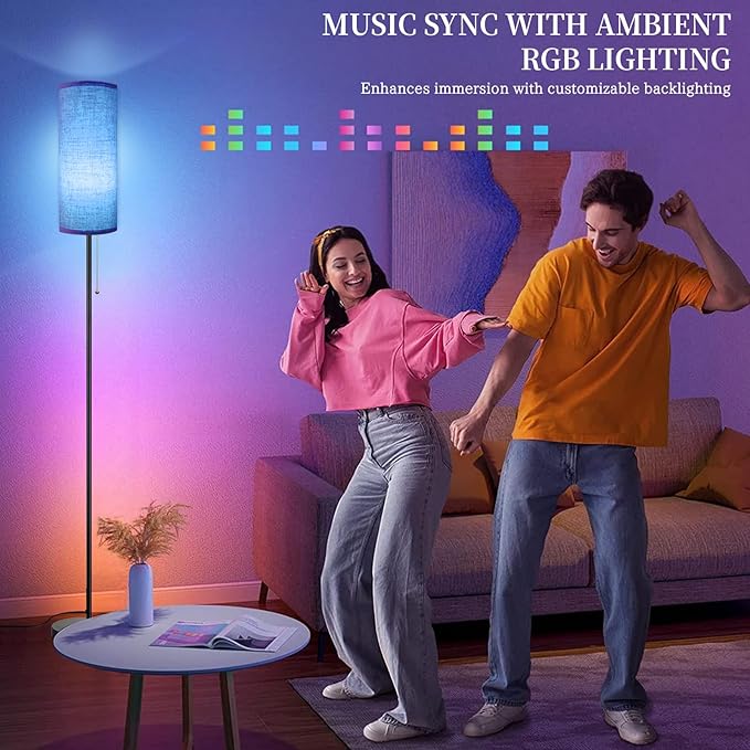 Floor Lamp for Living Room, Modern Standing Lamps with Lampshade, Minimalist Tall Lamp with Chain Switch for Living Room, LED Bulb Included (Beige Shade-RGB Bulb)