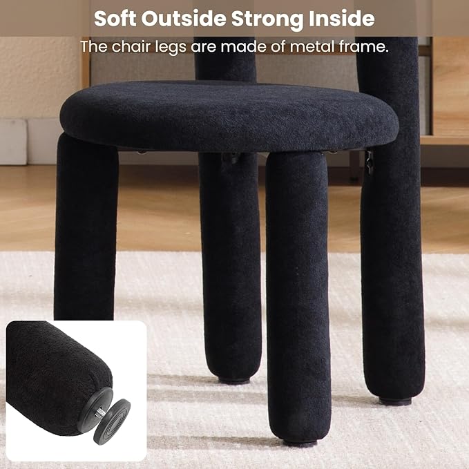 DUOMAY Modern Black Boucle Dining Chairs Set of 4, Sherpa Upholstered Kitchen Chairs Armless Barrel Back Dining Chair, Living Dining Room Chairs, Reception