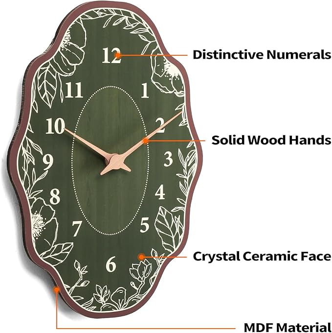 Mid Century Wall Clock Retro Irregular Shape Modern Battery Operated Analog Wall Clock Neutral Large Display Green Silent Clocks for Kitchen Living Room Bedroom Decor 12 Inch