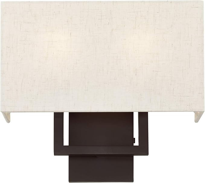 Livex Lighting 50994-07 Pierson Collection 2 Light Ada Wall Sconce, Oatmeal Fabric Outside, White Fabric Inside Hardback Shade, Bronze Finish