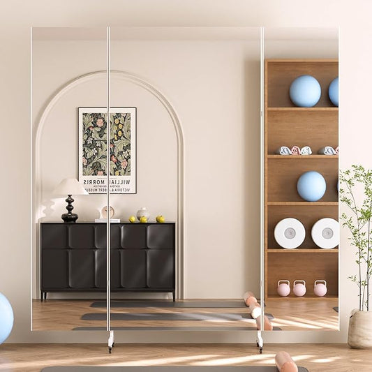 brisafe Full Length Mirror with 360° Wheels, 79"x79" Foldable Floor Mirror with Nano-Tech Shatterproof Film - Ultra-Large Mobile Mirror for Home Gym, Dance Studio & Commercial Spaces (White)