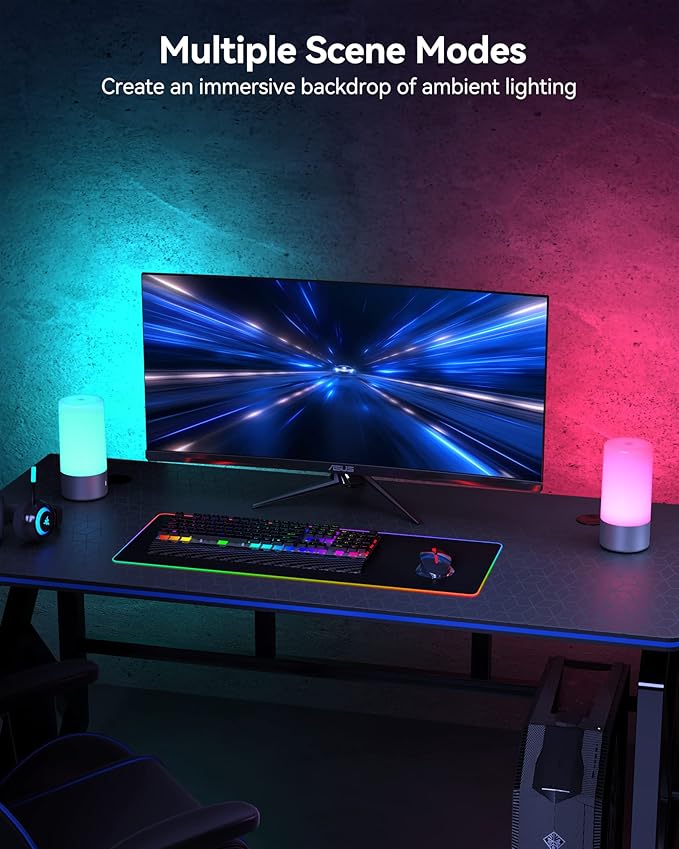 Table Lamp, [Advanced] Bedside Touch Control Lamp for Bedroom 3 Level Dimmable Warm White Lights with 256 RGB Color Mode Modern Deisgn Smart Nightstand Desktop LED Lamps Portable for Read