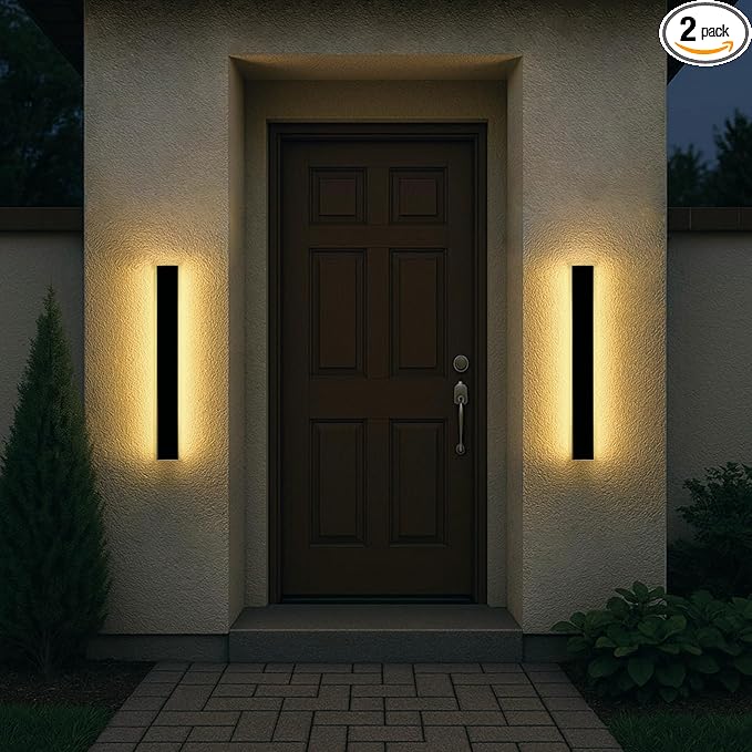 2 Pack Modern Wall Sconce, 31.5 Inch Outdoor Wall Lights, Waterproof Ip65 Long Linear Exterior Lights, 3000k Light Fixture Outside Wall Mount for Living Room, Patio, Garage 24W
