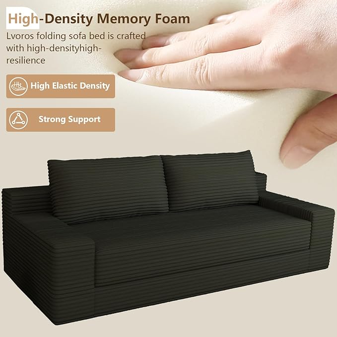 Cloud Loveseat Sofa, Modern Corduroy 2-Seater Couch with Deep Seat, No Assembly Required Memory Foam Sofa, Boneless Sofa in a Box for Bedroom, Apartment, Office,Small Space (Black,70.87in)