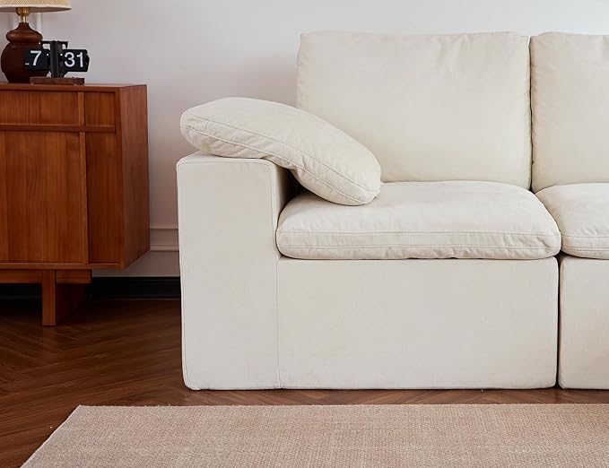 Cloud Couches for Living Room, 108” Boneless Couches Oversized Modular Sectional Sofas, No Assembly, Adjustable Backrest, Comfy Deep Seats, 3-Seater, Beige