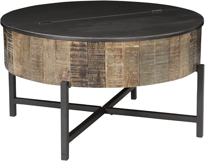 Modern Contemporary Round Lift Top 34.4" Coffee Table with Storage and Hidden Compartment, Farmhouse Coffee Table with Metal Legs for Living Room, Reception Room Rustic Vintage
