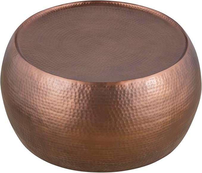 CT501 Modern Contemporary Round Aluminum Material 32" Coffee Table, Farmhouse Table with Glossy Hand Hammered Design Antique Copper