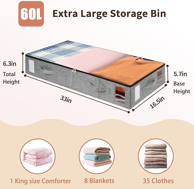 combocube 2 Pack Under Bed Storage Containers, Stackable Closet Organizers and Storage Bins with Sturdy Support, Foldable Underbed Clothes Storage Box for Blanket, Comforter, Sweater, Pillows, Shoes