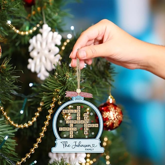 Custom Family Crossword Christmas Ornament, Personalized Srabble Christmas Keepsake Decor, Family Names Puzzle Home Decor, Custom Scrabble Hanging Gift