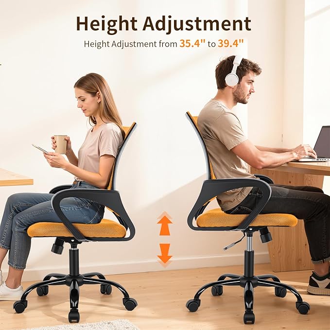 BestOffice Office Computer Chair Ergonomic Mesh Desk Chair with Lumbar Support Modern Executive Adjustable Stool Rolling Swivel for Back Pain (Orange)