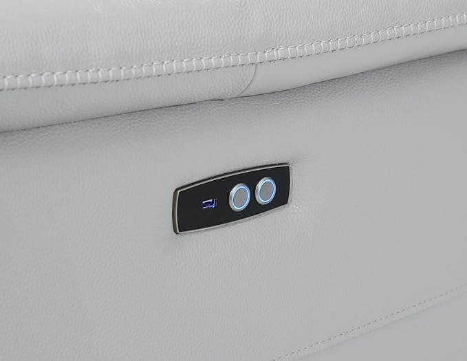 Blackjack Furniture Venice Top Grain Italian Leather Power Recliner Chair with Adjustable Headrest Modern Luxury Seating for Living Room Lounge, Light Grey