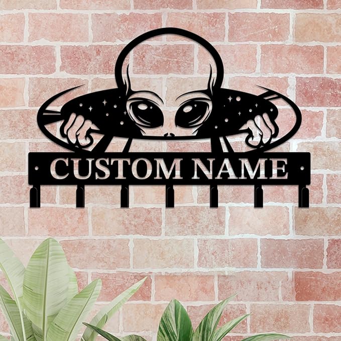 Personalized Custom Alien ET Metal Wall Keys Hooks,Clothes Hooks Alien ET Art Coat Racks,Door Holder,Black Alien ET Decorations for Home,Entrance Doors,Hallway, Bedroom,Keys,Hats (Style A)