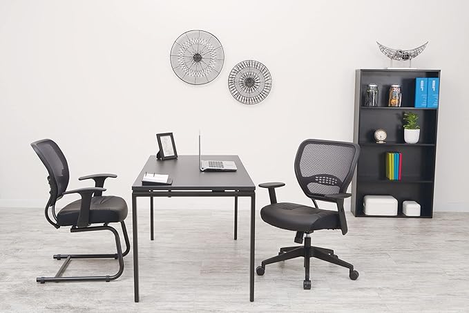 Space Seating 57 Series Professional Dark Air Grid Back Manager's Adjustable Office Chair with Built-in Lumbar Support and Padded Seat, Black Bonded Leather