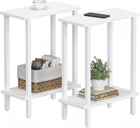 TUTOTAK Small Side Table, Narrow End Table, Set of 2, Skinny Sofa Table, Slim Nightstand, Couch Table, Living Room, Bed Room, White TB01BW0622