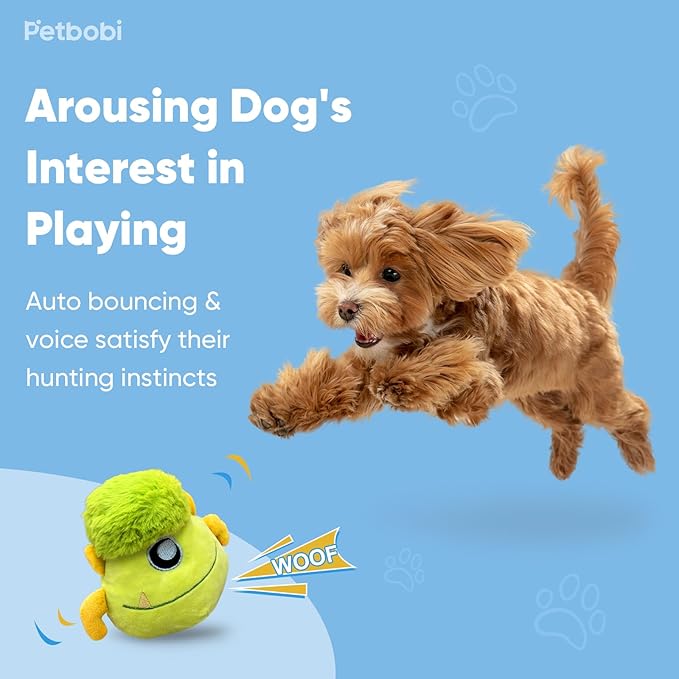 Petbobi Interactive Dog Toys Monster Active Ball for Dogs with Batteries, Self Moving Balls and Plush Cover for Small & Medium Dogs to Chase, Dog Toy Squeaky Crazy Bouncer Ball, Veggie Scout Bobby