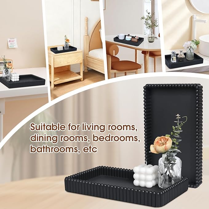 Rectangular Tray for Coffee Table,Modern Decorative Tray,Black Concrete Trays,Home Dining Centerpiece Decor,Decorative Trays for Dining Table,Living Room,Kitchen,Counter