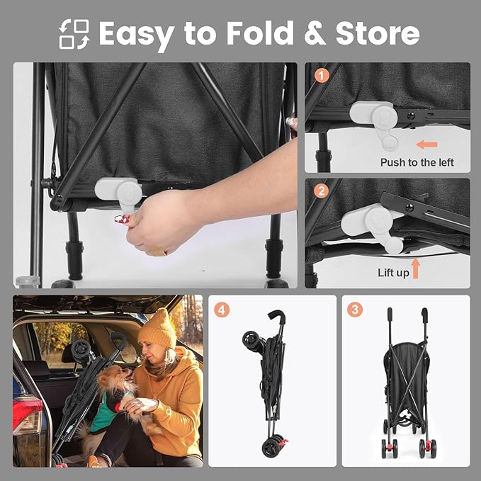 Pet Stroller for Small Dogs Medium Dogs 33lbs, Dog Pram Ultra Light - only 3.5 kg, Dog Stroller Pet Pram with 4 Wheel Foldable/Storage Basket/Cup Holder-P07