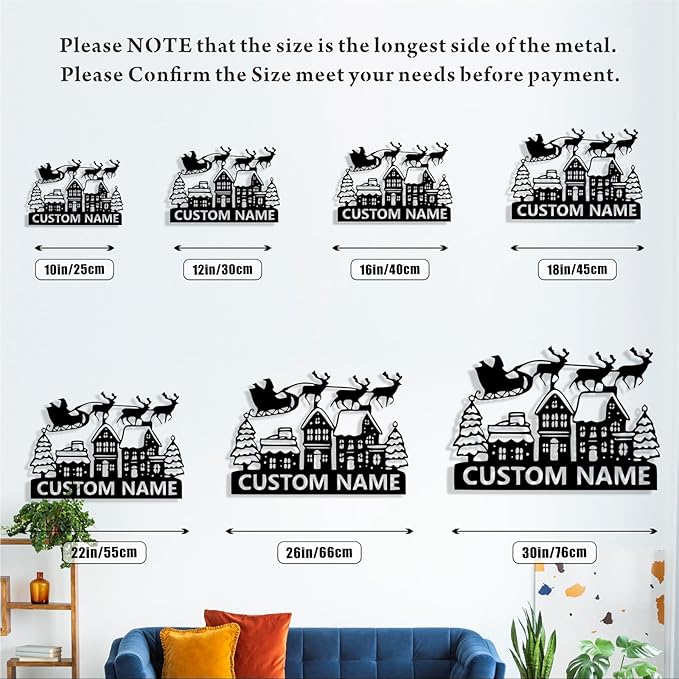 Personalized Christmas Metal Sign, Custom Name Metal Sign Wall Decor, Merry Christmas Tree Signs Outdoor Wall Decoration for Home Living Room, Bedroom, Office, Garden, Porch