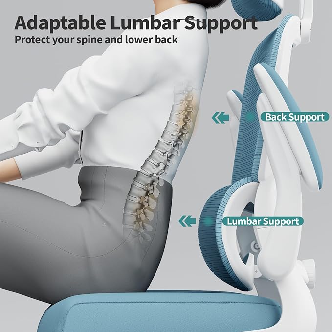 TRALT Office Chair Ergonomic Desk Chair, 330 LBS Home Mesh Office Desk Chairs with Wheels, Comfortable Gaming Chair, High Back Office Chair for Long Hours (Sky Blue)