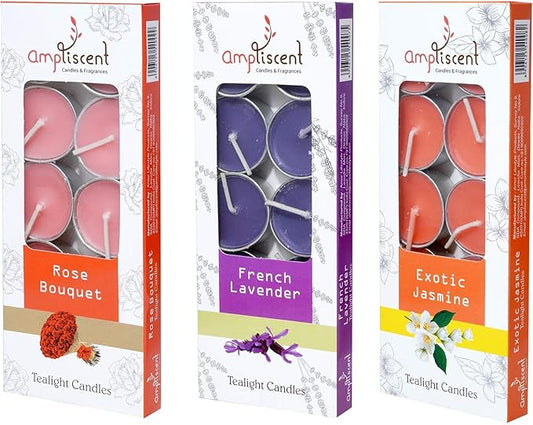 TeaLights Candles I Rose + French Lavender + Jasmine I Pack of 3-30 Premium Tealights I Long-Lasting Aroma | Scented Wax Tealights for Home Decor, Meditation, Christmas & Holiday Gifts