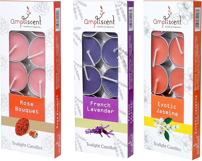 TeaLights Candles I Rose + French Lavender + Jasmine I Pack of 3-30 Premium Tealights I Long-Lasting Aroma | Scented Wax Tealights for Home Decor, Meditation, Christmas & Holiday Gifts