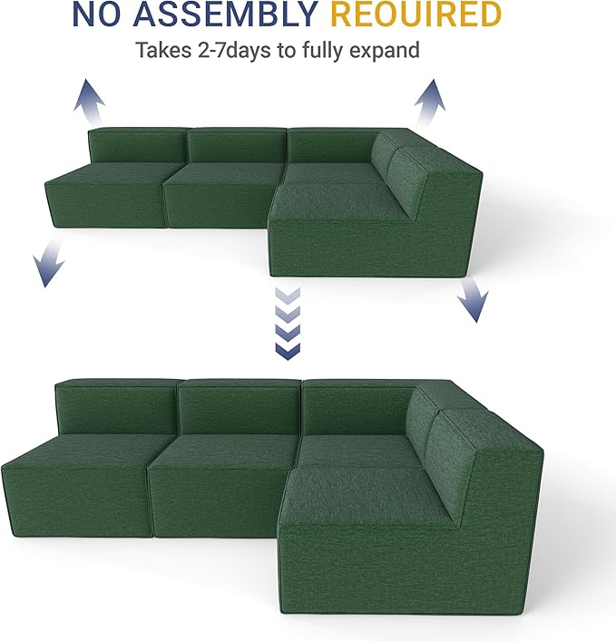 97" Sectional Compressed Sofa Modular Couches,High-Density Foam No Assembly Required,3-Piece(1xCorner 3xArmless) for Living Room, Chenille Green