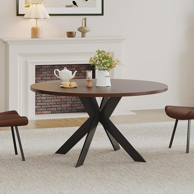 Walnut Round Dining Table Set for 4, Mid-Century Modern Kitchen Table and Chairs, Small Space Dining Room Furniture for Apartment, Breakfast Nook or Studio (Walnut Wood-Dining Table Only)