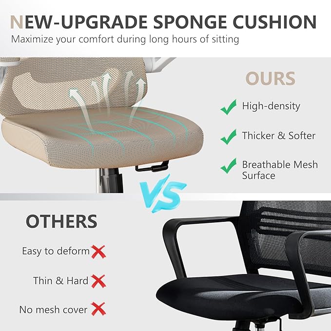 Office Chair,Ergonomic Comfy Home Desk Chair with 350LBS Capacity,High Back Gaming Chair with Wheels,Mesh Computer Chair,Lumbar Support, Adjustable Headrest,Flip-up Armrest