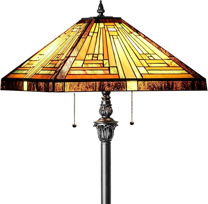 Capulina Tiffany Lamp Stained Glass Floor Lamp 2-Light 16X16X63 Inches Amber Brown Mission Antique Tiffany Style Standing Reading Lamp for Living Room Bedroom Home Office