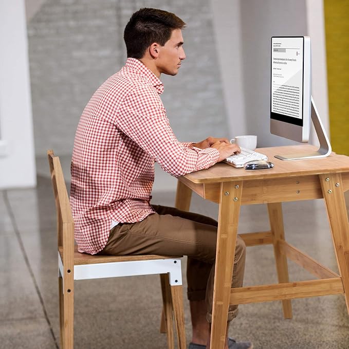 Nnewvante Writing Computer Desk 31.5" Bamboo Home Office Table with Large Drawer, Modern Furniture Simple Study Makeup Workstation