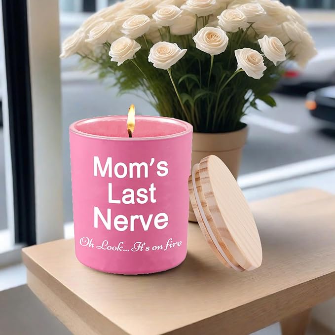 BFJLIFE Candles Gifts for Mom from Daughter Son Funny Cool Unique Christmas Mothers Day Birthday Gifts for Mom Stocking Stuffers Lavender Scented Soy Candle Moms Last Nerve Oh Look Its On Fire