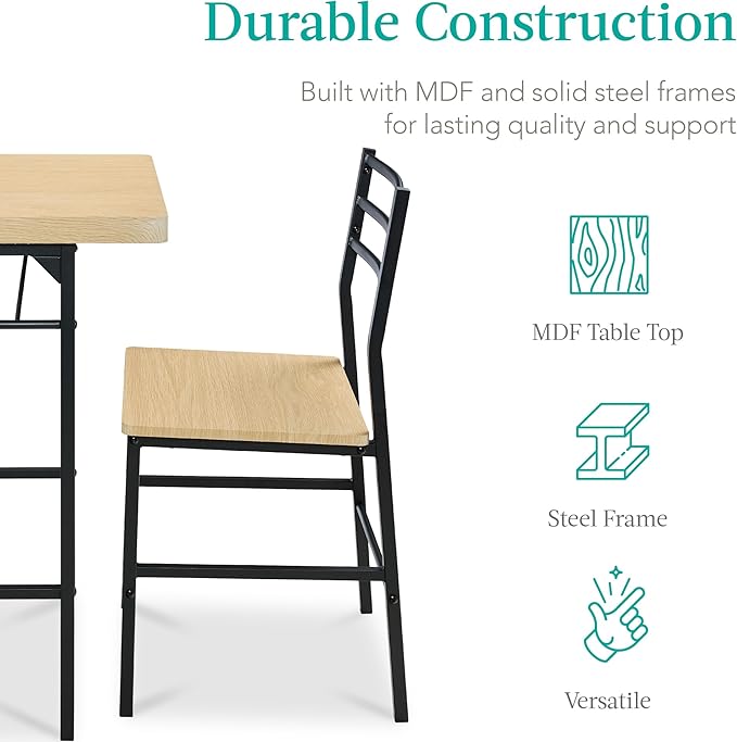 Best Choice Products 3-Piece Modern Dining Set, Space Saving Dinette for Kitchen, Dining Room, Small Space w/Steel Frame, Built-in Storage Rack - Natural/Black