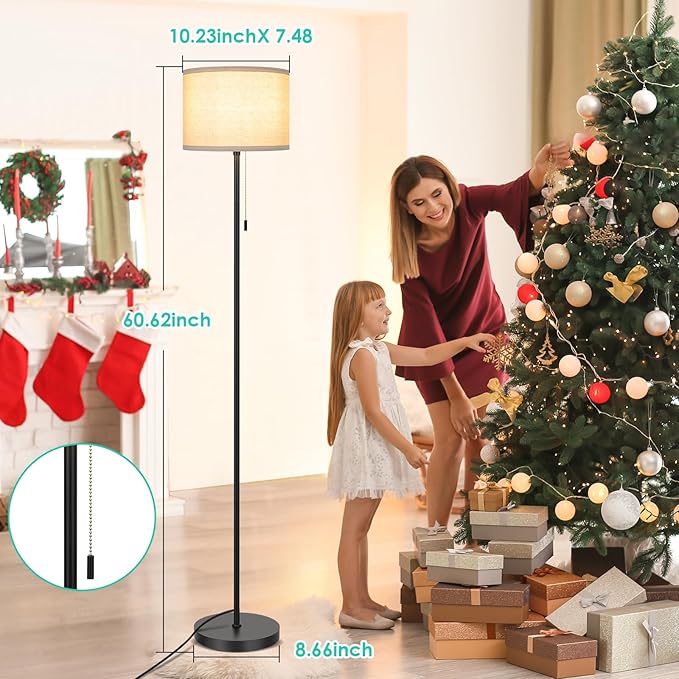 FOLKSMATE Floor Lamp for Living Room, LED Modern Simple Standing Lamps, Tall Lamp for Bedroom, Kid, Office, Reading Room Black Pole Light Without Bulb
