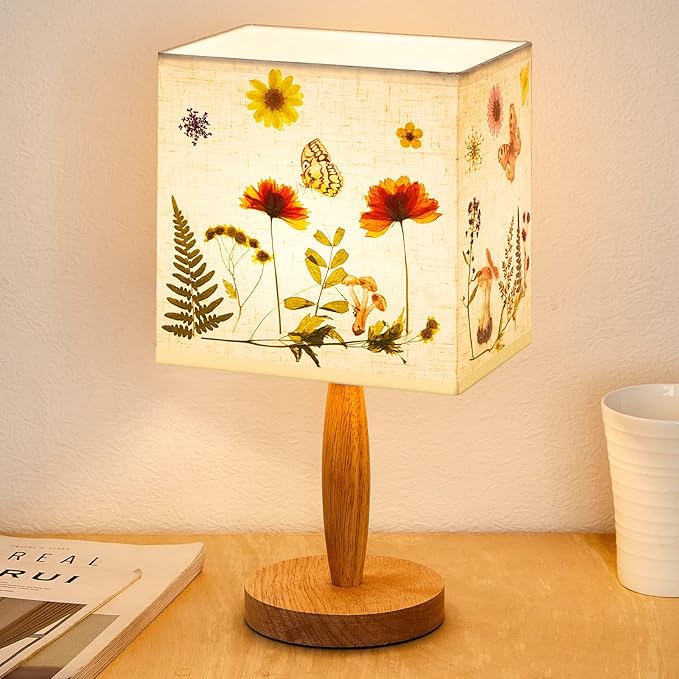 Hortsun Pressed Flower Desk Lamp Vintage Table Small Lamp Cottage Style Decor Boho Light Decorative Rustic for Bedroom, Living Room or Office, Christmas Gift for Women(Vibrant Style)
