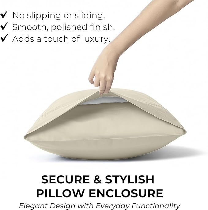 100% Natural Cotton Sheets Queen Size Bed Set | 500 TC Single-Ply Sateen Weave | Breathable & Hypoallergenic Solid 4-Piece Bedding with Deep Pocket Fitted, Flat, Pillowcase | Cream Beige