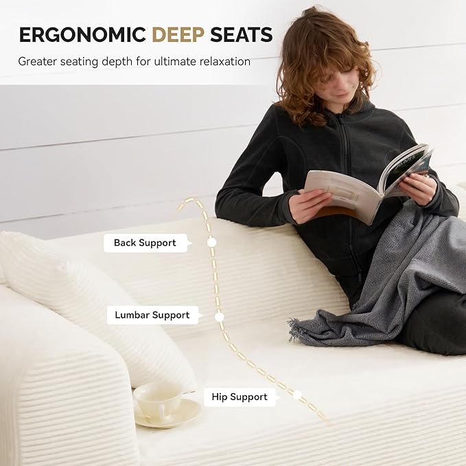 128" Oversized Modern Curved Sofa,Boneless Cloud Sectional Couch with Deep Seat,No Assembly Required Corduroy Couches for Living Room,Beige,1 PCS