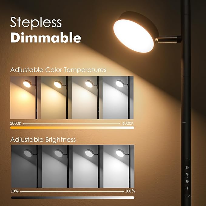 Tree Floor Lamp for Living Room - Modern Black Standing Lamp, LED Floor Light with Remote & Touch, 3000K-6000K Dimmable for Bedroom Office Reading (3 Head)