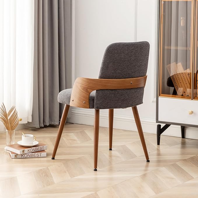 Dining Room Chairs Set of 2,Mid Century Modern Kitchen Chairs,Upholstered Accent Chairs,Metal Legs Wooden Desk Chairs,Armless and No Wheels for Kitchen Dining Living Room,Gray Fabric