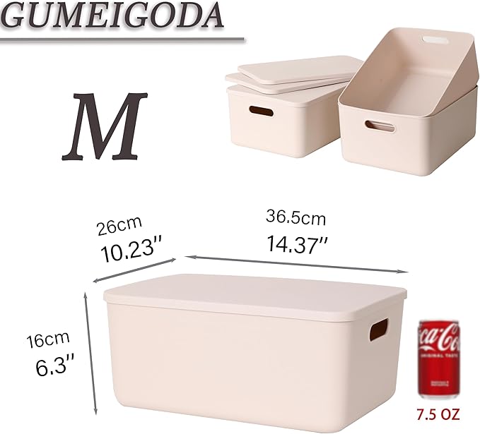 Plastic Storage Bins with lids,Storage Baskets,Container with handle,Storage Organizer Bins for Shelves,Office,Bedrooms,Closets, Cabinets(Gray, 3M)