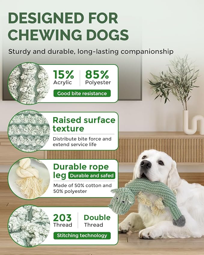 Squeaky Dog Toys for Medium Dogs - Durable Dog Toys for Aggressive Chewers to Keep Them Busy - Interactive Plush Chew Toy with Squeaker for Training Reward & Gift - Green
